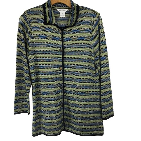 Exclusively Misook Metallic Striped Collared Button Down Knit Cardigan Sweater L - Picture 1 of 11